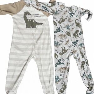 Kids Headquarters Beige and White Dinosaur Footies